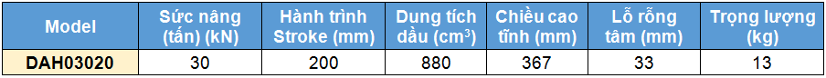 kích thủy lực 2 chiều rỗng tâm 30 tấn 200 mm,DAH Double acting aluminium cylinders, hollow piston