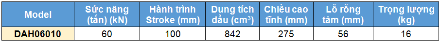 kích thủy lực 2 chiều rỗng tâm 60 tấn 100 mm,DAH Double acting aluminium cylinders, hollow piston