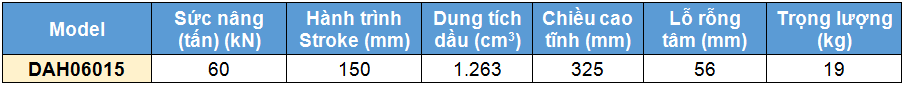 kích thủy lực 2 chiều rỗng tâm 60 tấn 150 mm,DAH Double acting aluminium cylinders, hollow piston