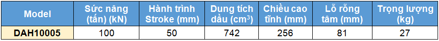 kích thủy lực 2 chiều rỗng tâm 100 tấn 50 mm,DAH Double acting aluminium cylinders, hollow piston