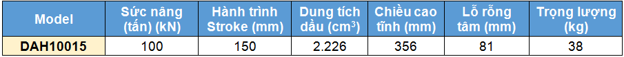 kích thủy lực 2 chiều rỗng tâm 100 tấn 150 mm,DAH Double acting aluminium cylinders, hollow piston