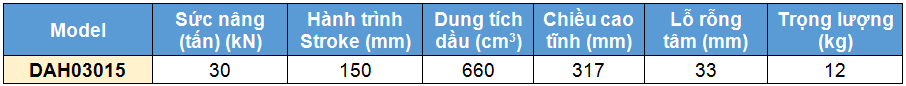 kích thủy lực 2 chiều rỗng tâm 30 tấn 150 mm,DAH Double acting aluminium cylinders, hollow piston