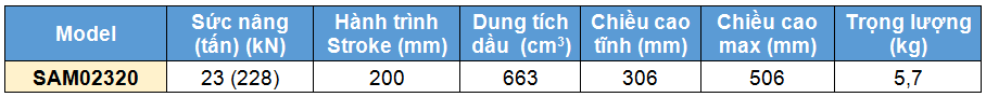 Kich 1 chieu bang nhom 23 tan 200 mm, kich 1 chieu, SAM Single acting aluminium cylinder 