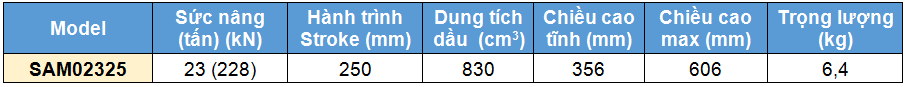 Kich 1 chieu bang nhom 23 tan 250 mm, kich 1 chieu, SAM Single acting aluminium cylinder 