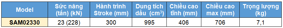Kich 1 chieu bang nhom 23 tan 300 mm, kich 1 chieu, SAM Single acting aluminium cylinder 