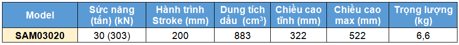 Kich 1 chieu bang nhom 30 tan 200 mm, kich 1 chieu, SAM Single acting aluminium cylinder 