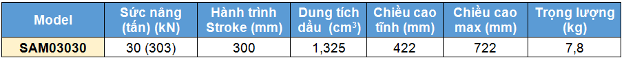 Kich 1 chieu bang nhom 30 tan 300 mm, kich 1 chieu, SAM Single acting aluminium cylinder 