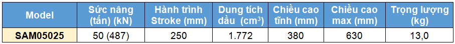 Kich 1 chieu bang nhom 50 tan 250 mm, kich 1 chieu, SAM Single acting aluminium cylinder 