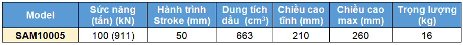 Kich 1 chieu bang nhom 100 tan 50 mm, kich 1 chieu, SAM Single acting aluminium cylinder 