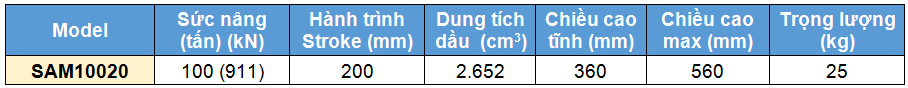 Kich 1 chieu bang nhom 100 tan 200 mm, kich 1 chieu, SAM Single acting aluminium cylinder 