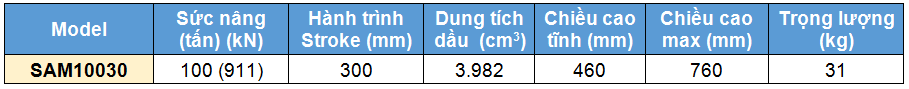 Kich 1 chieu bang nhom 100 tan 300 mm, kich 1 chieu, SAM Single acting aluminium cylinder 