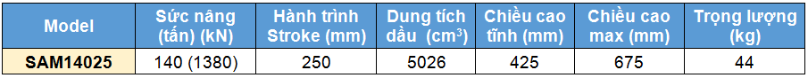 Kich 1 chieu bang nhom 140 tan 250 mm, kich 1 chieu, SAM Single acting aluminium cylinder 