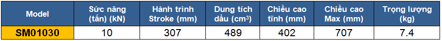 thong so ky thuat kich 1 chieu, kich thuy luc 10 tan, kich thuy luc 1 chieu 10 tan 307 mm, htttp://thegioithuyluc.com.vn