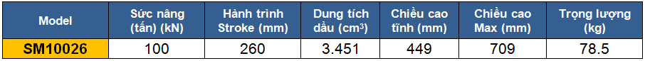 thong so ky thuat kich 1 chieu, kich thuy luc 100 tan, kich thuy luc 1 chieu 100 tan 260 mm, htttp://thegioithuyluc.com.vn