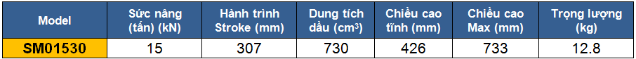 thong so ky thuat kich 1 chieu, kich thuy luc 15 tan, kich thuy luc 1 chieu 15 tan 307 mm, htttp://thegioithuyluc.com.vn