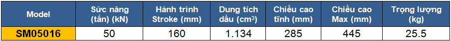 thong so ky thuat kich 1 chieu, kich thuy luc 50 tan, kich thuy luc 1 chieu 50 tan 160 mm, htttp://thegioithuyluc.com.vn