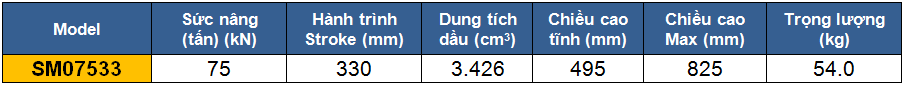 thong so ky thuat kich 1 chieu, kich thuy luc 75 tan, kich thuy luc 1 chieu 75 tan 330 mm, htttp://thegioithuyluc.com.vn